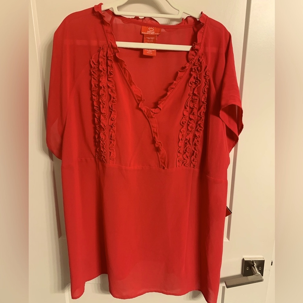 Oscar de la Renta Berry Ruffle Blouse
